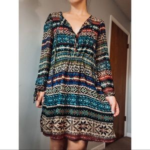 Patterned Long Sleeve Dress